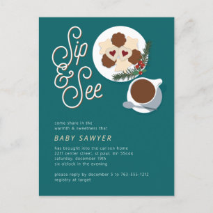 Carte Postale Cookies de vacances & café/thé Sip & Voir baby sho