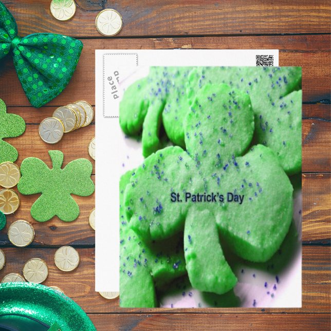 Carte Postale Cookies Shamrocks de la Saint-Patrick (St. Patrick's Day Shamrock Cookies Postcard)