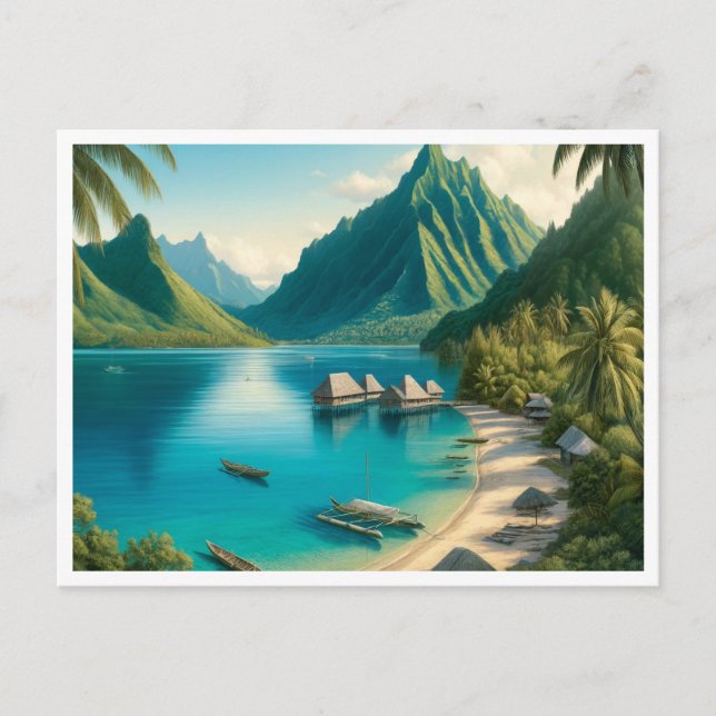 Carte Postale Cook's Bay, Moorea, Polynésie française Aquarelle (Devant)