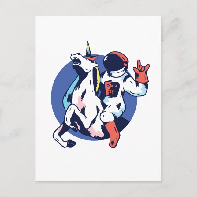 Carte Postale Cool Astronaut équitation Unicorn Rock Ado graphiq (Devant)