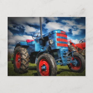 Carte Postale Cool Bleu Rouge Tracteur d'antiquités cadeaux pour