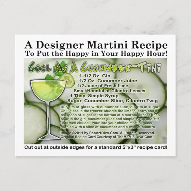 Carte postale cool En Concombre Martini Recette (Devant)