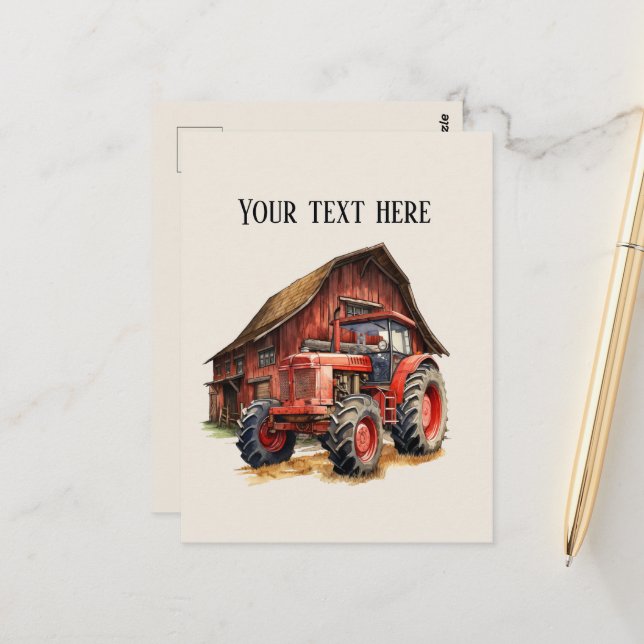 Carte Postale Cool grange et tracteur ajouter du texte Agriculte (Devant/Arrière en situation)