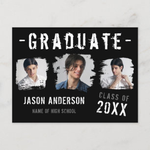 Carte Postale Cool Grunge Black 3 Photo Graduate Faire-part