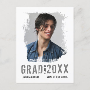 Carte Postale Cool Grunge White 1 Photo Graduate Faire-part