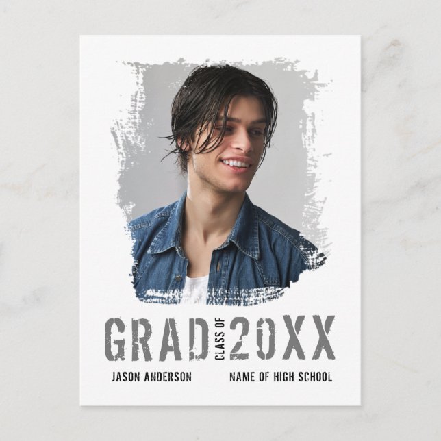 Carte Postale Cool Grunge White 1 Photo Graduate Faire-part (Devant)