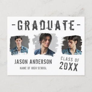 Carte Postale Cool Grunge White 3 Photo Graduate Faire-part