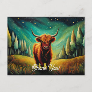 Carte Postale Cool Highland Cow Forest Meadow Merci