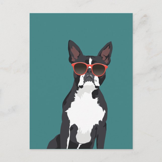 Carte Postale Cool Hipster noir et blanc Boston Terrier (Devant)