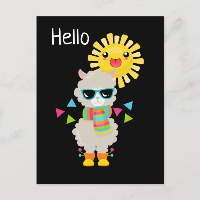 Carte Postale Cool Llama and Smiling Kawaii Sun (Devant)