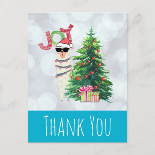 Carte Postale Cool Llama sur Silver Bokeh & Icy Blue Merci