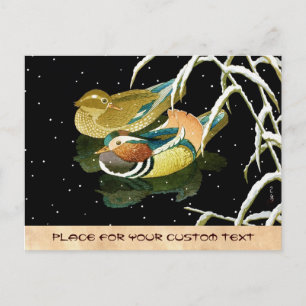 Carte Postale Cool mandarina canard japonais noir étang neige