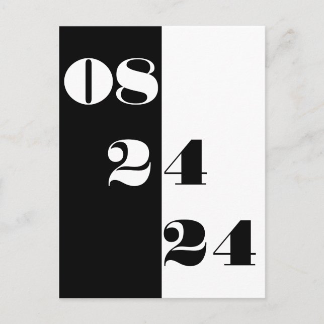 Carte Postale Cool Mariage Date noir et blanc Enregistrer la dat (Devant)