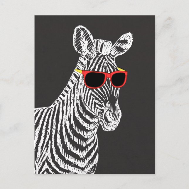 Carte Postale Cool mignon drôle zèbre blanc croquis avec lunette (Devant)