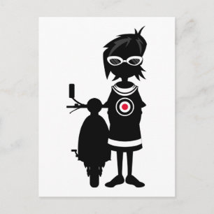 Carte Postale Cool Mod Girl et Scooter en Silhouette