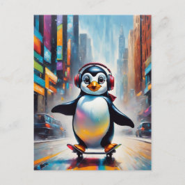 Carte Postale Cool Peinture d'Art numérique de pingouin