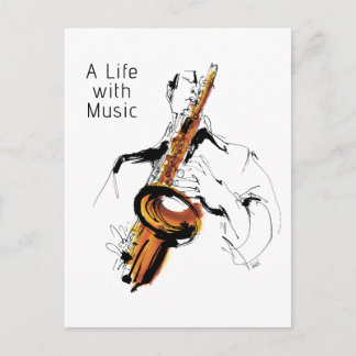 Carte Postale Cool Retro Man Playing Alto Saxophone - Jazz
