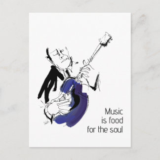 Carte Postale Cool Retro Man Playing Guitar - Jazz Music Art