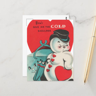 Carte Postale Cool snowman rétro vintage Valentine