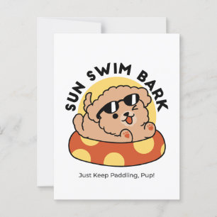 Carte Postale Cool Summer Chien Flottant - Jolie Puppy Pool Part