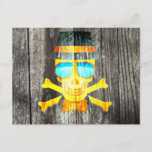 Carte Postale Cool Verres crâne casquette bois gris arrière - pl