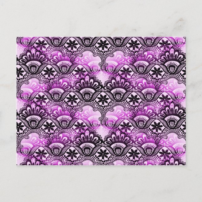 Carte Postale Cool Vibrant détendu dentelle violette Damas motif (Devant)