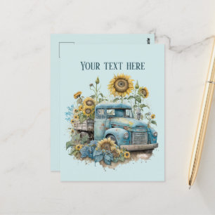 Carte Postale Cool vieux Fermiers camion tournesols ajouter du t