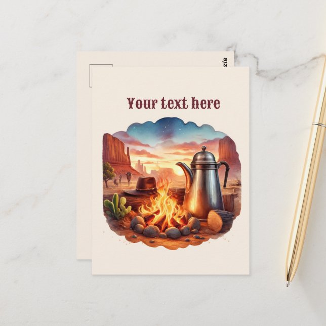 Carte Postale Cool Western Bonfire ajouter un message (Devant/Arrière en situation)
