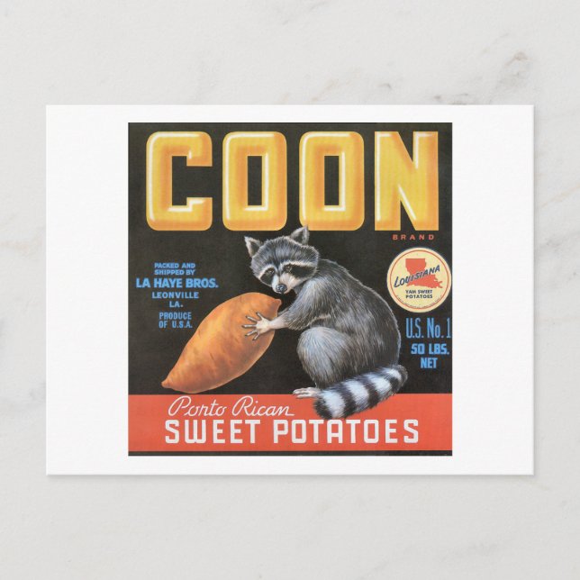 Carte Postale Coon "Porto Rican" Pommes de terre sucrées Étiquet (Devant)