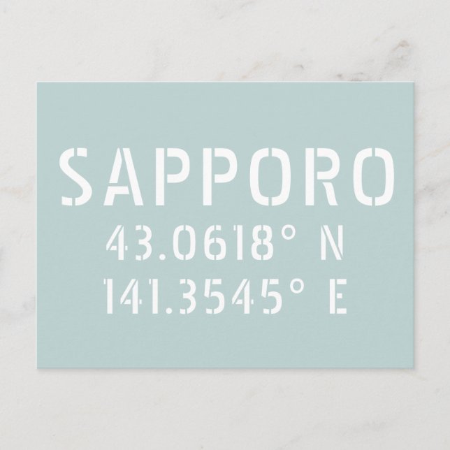 Carte Postale Coordonnées Sapporo Latitude & Longitude (Devant)
