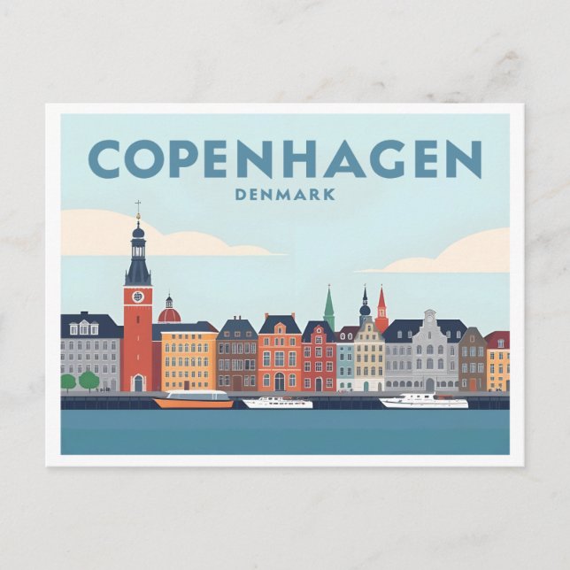 Carte Postale Copenhague Danemark Nyhavn Waterfront Pastel Trave (Devant)