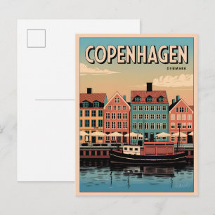 Carte Postale Copenhague vintage Danemark maisons colorées cadea
