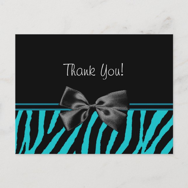 Carte Postale Copie turquoise à la mode de zèbre de Merci avec (Devant)