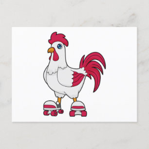 Carte Postale Coq au patin à roulettes en ligne avec des rollers
