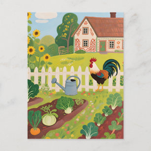 Carte Postale Coq de jardin de ferme coloré