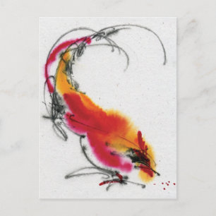 Carte Postale Coq inhabituel. Calligraphie et aquarelle.