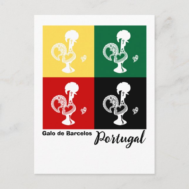 Carte Postale Coq portugais de Barcelos coloré motif (Devant)