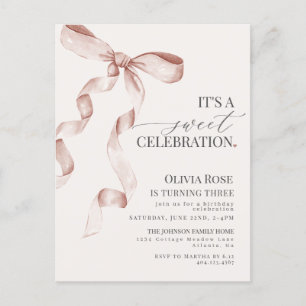 Carte Postale Coquette Beige Bow Girl Anniversaire Fête Invitati