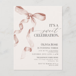 Carte Postale Coquette Beige Bow Girl Anniversaire Fête Invitati