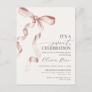 Carte Postale Coquette Beige Bow Girl Anniversaire Fête Invitati