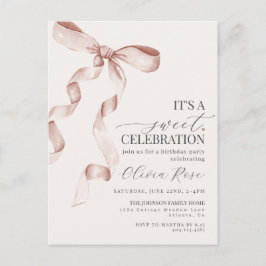 Carte Postale Coquette Beige Bow Girl Anniversaire Fête Invitati
