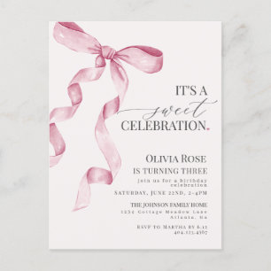 Carte Postale Coquette Rose Bow Girl Anniversaire Fête Invitatio