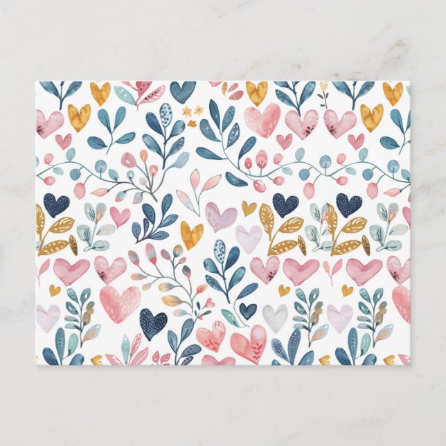 Carte Postale Corações em Aquarela (Devant)