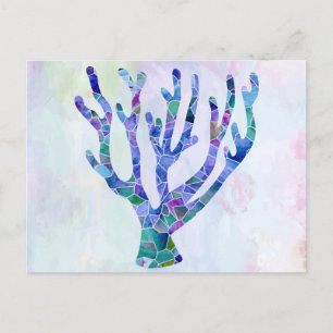 Carte Postale Corail Turquoise Mosaïque verre de mer Silhouette