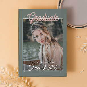 Carte Postale Coral Blush Red Sage Green Faire-part de graduatio