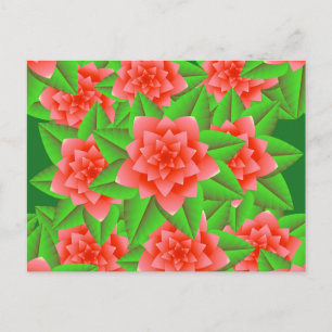 Carte Postale Coral Orange Camellias et Feuilles verts