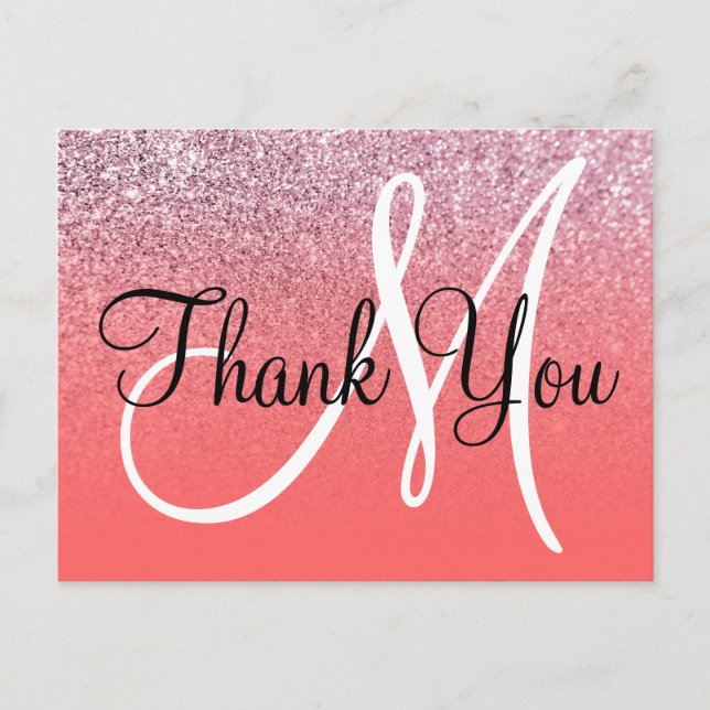 Carte Postale Coral rose ombre Parties scintillant Monogramme Me (Devant)