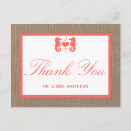Carte Postale Coral Seahorse Burlap Beach Wedding Collection