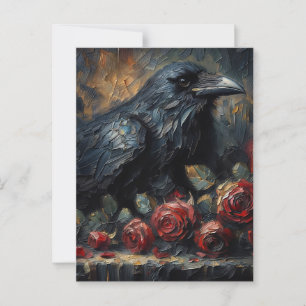 Carte Postale Corbeau aux Roses Rouges Art Gothique