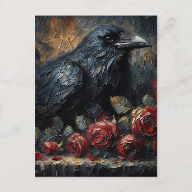 Carte Postale Corbeau aux Roses Rouges Art Gothique (Devant)